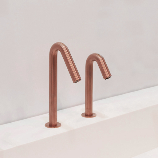 Touch-free deck-mounted electronic faucet and soap dispenser Csaba_duo_PVD_Copper