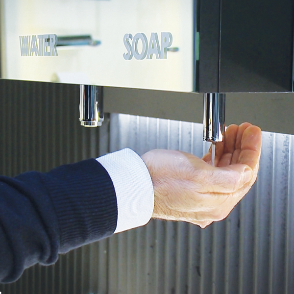 Modular touch-free system for integration behind the mirror - Soap Water Air Module