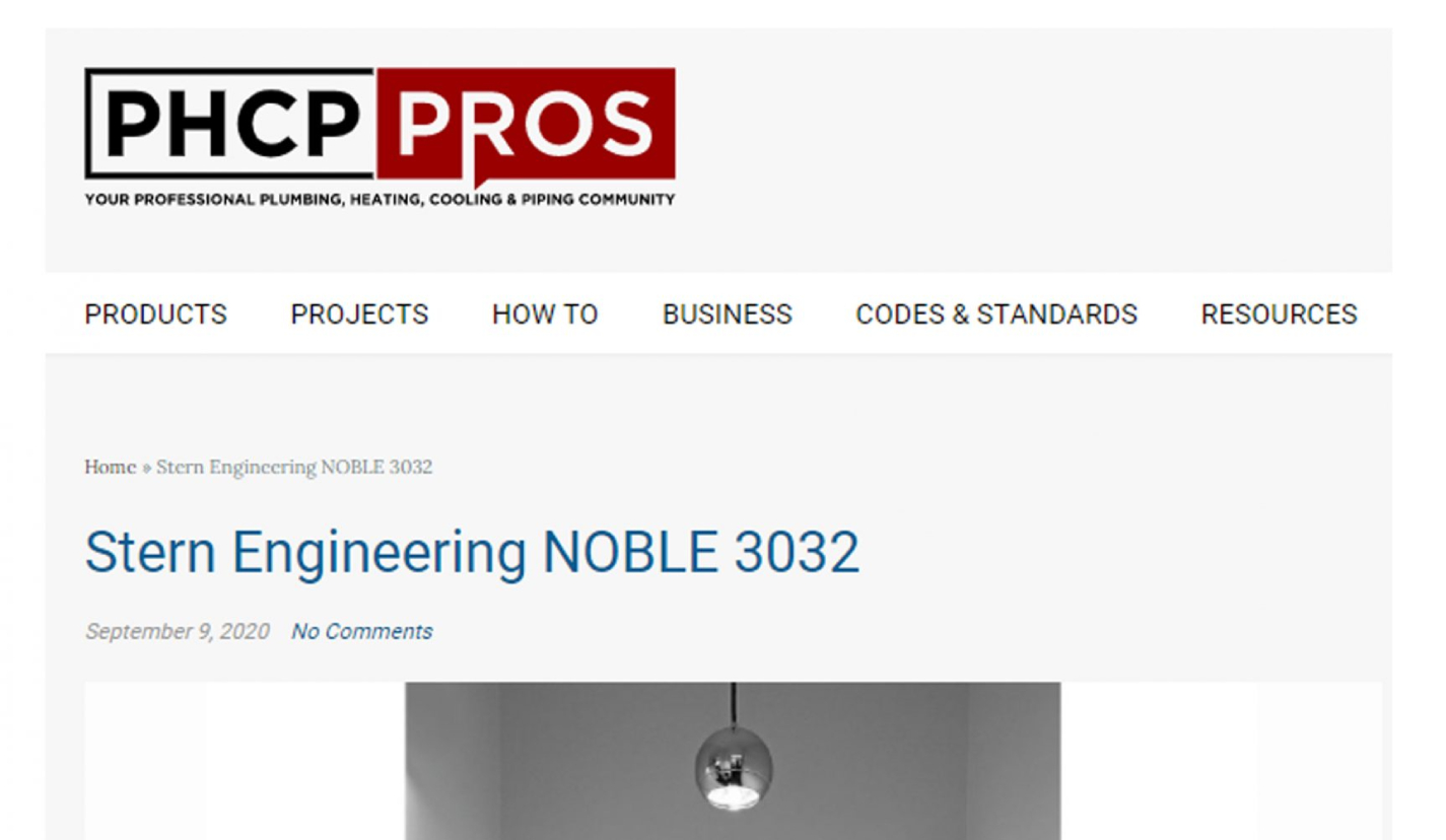 Stern’s Noble 3032 1.28 GPF Touchless Concealed Flush Valve for Toilets Featured in PHCP Pros