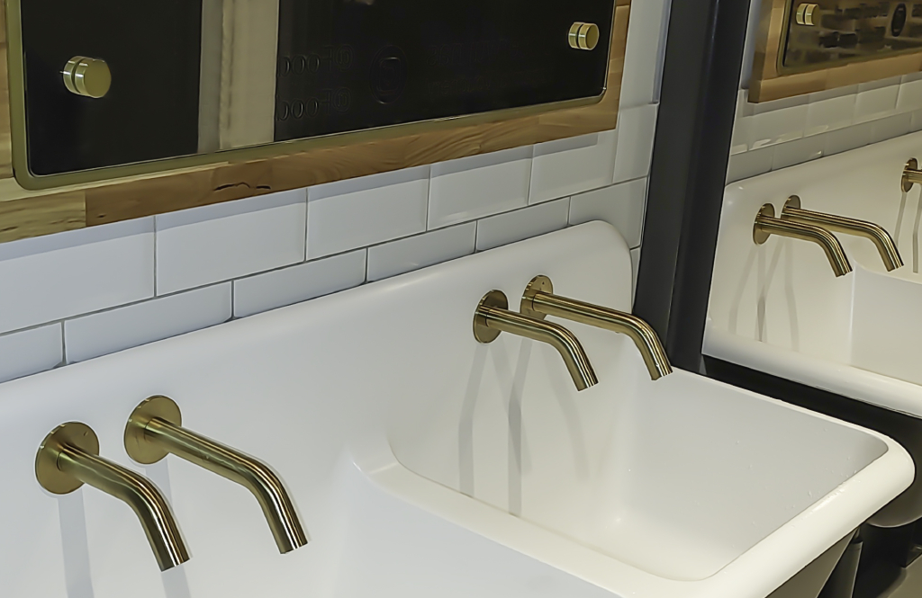 Shopping Food Factory Touchless bathroom faucet and automatic soap dispenser | Transforming Shopping & Food Factory's Restroom with Stern Engineering Extreme CS Soap & Water Duo