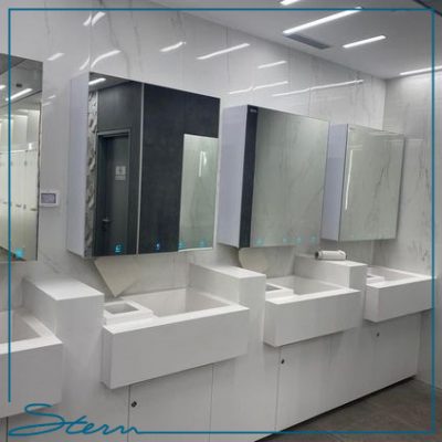 Behind mirror cabinet - Behind The Mirror Touchless Faucets, Behind Mirror Automatic Soap Dispensers, BTM Paper Towel Holder or High Speed Hand Dryer all behind the mirror