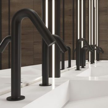Matt Black Finish Touch-free deck-mounted electronic faucet and Matching touch free soap dispenser for deck mounting